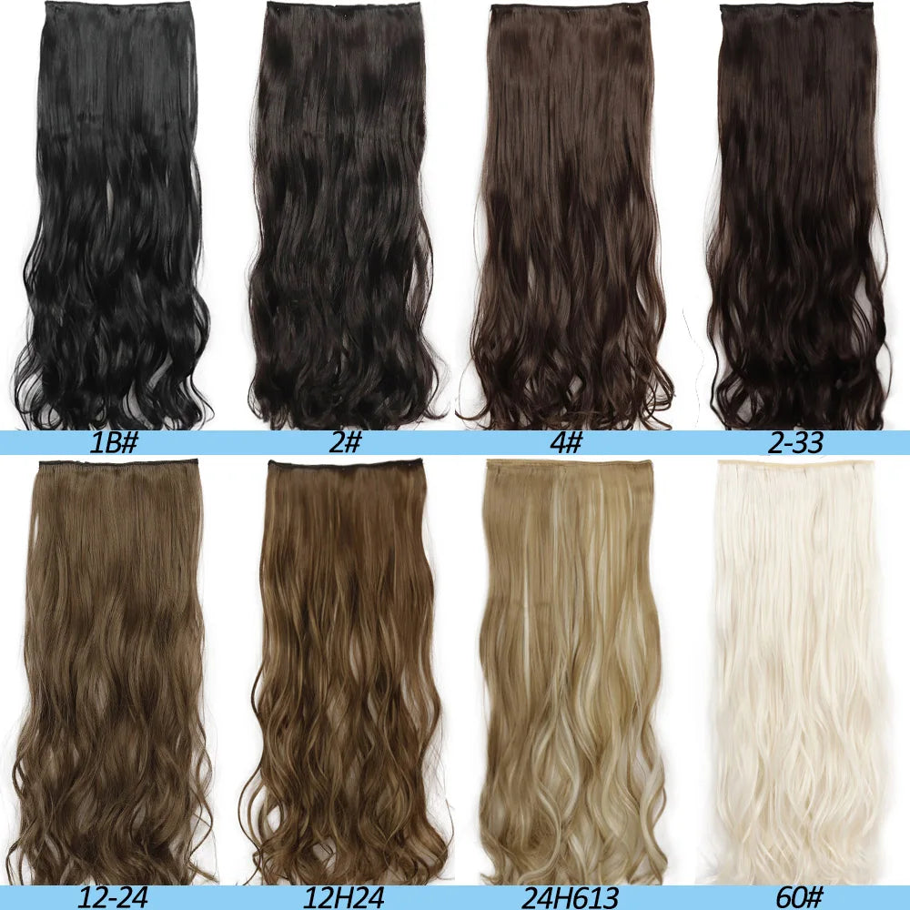 5 Clips Long Wavy Clip In Hair Extensions Synthetic Heat Resistant One Piece False Blonde