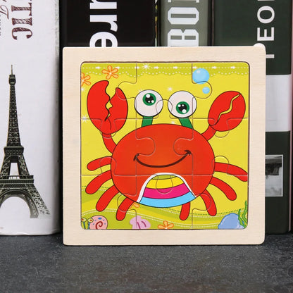 11X11CM Kids Wooden Puzzle Cartoon Animal Traffic Toys