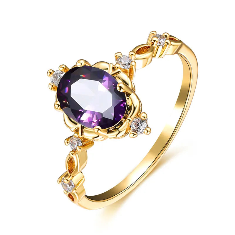 Charm Gold Silver White Opal Oval Stone Crystal Rings