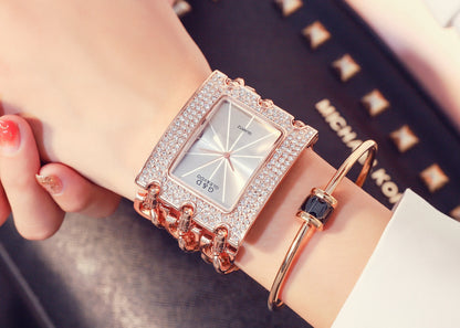 Three Chain Rhinestone Quartz Wrist Watches