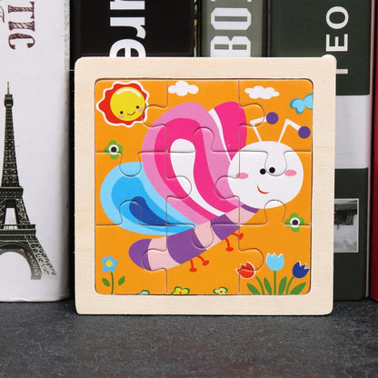 11X11CM Kids Wooden Puzzle Cartoon Animal Traffic Toys