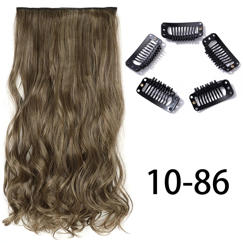 Synthetic Long Straight Clip In One Piece Hair Extension 5 Clips Fake Hair