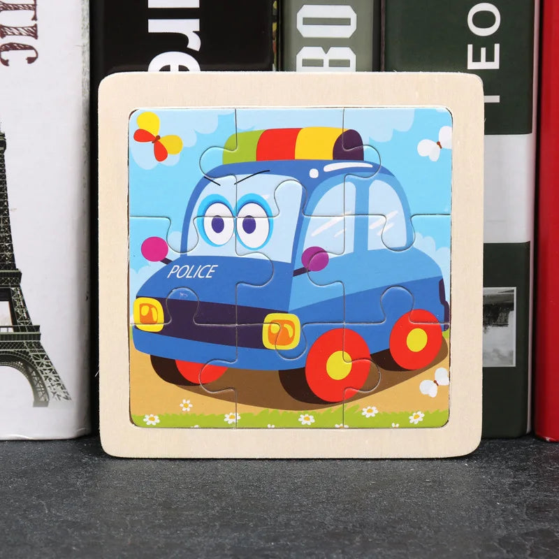 11X11CM Kids Wooden Puzzle Cartoon Animal Traffic Toys