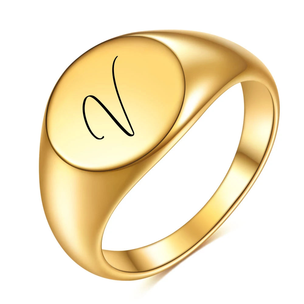 Initial Letter Stamp Signet Chunky Stainless Rings