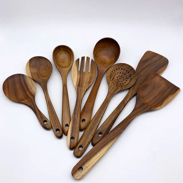 1-9Pcs/set Wooden Kitchen Utensils Set