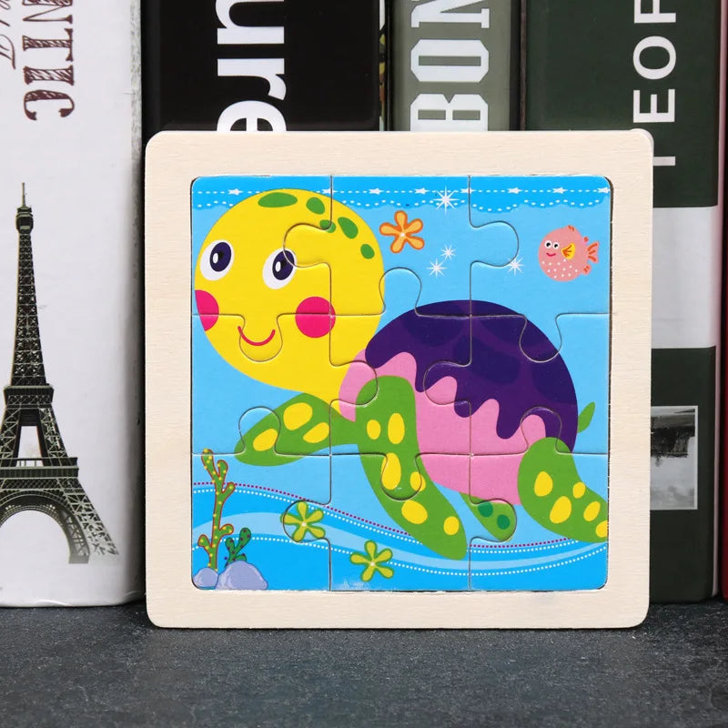 11X11CM Kids Wooden Puzzle Cartoon Animal Traffic Toys