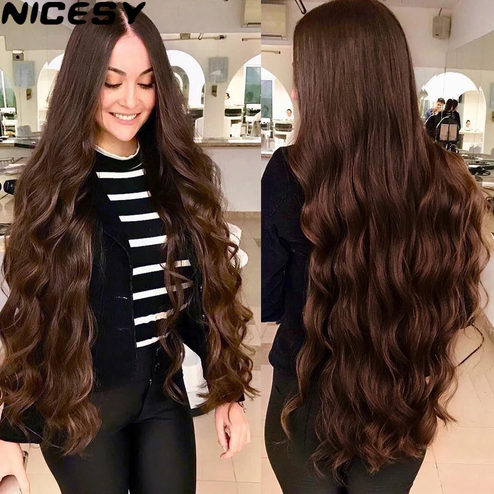 5 Clips Long Wavy Clip In Hair Extensions Synthetic Heat Resistant One Piece False Blonde