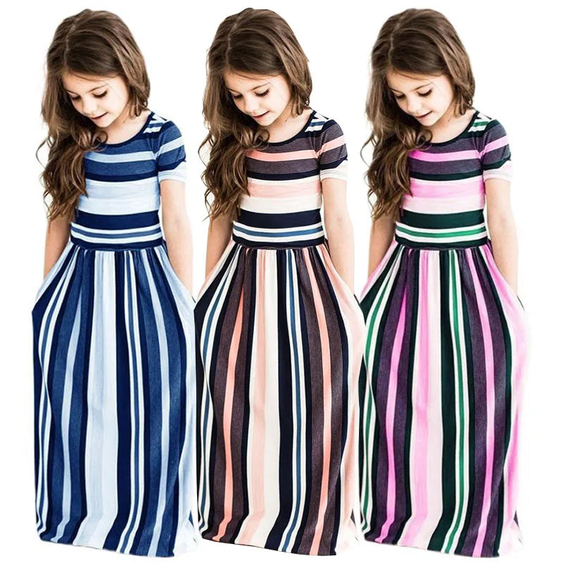 Baby Girl Striped Print Long Dress Toddler Bohemian Flower Dress