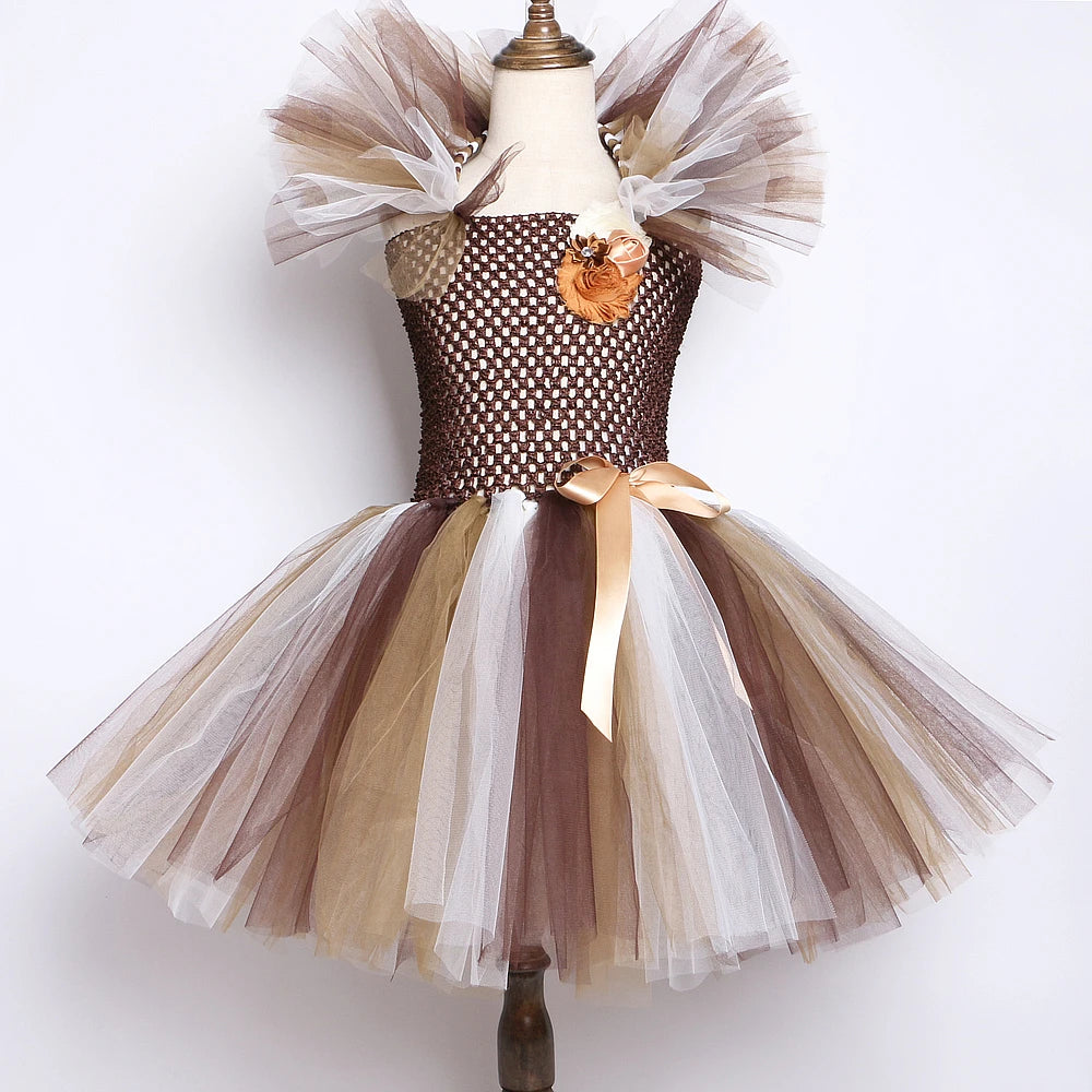 Brown Jungle Lion Costume Animal Party Fancy Tutu Dress