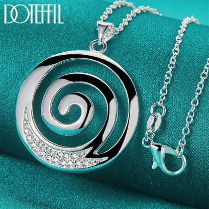 925 Sterling Silver AAA Zircon Round Spiral Necklace