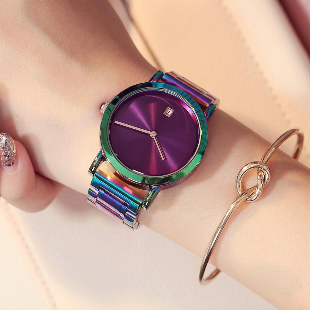 Luxury Stainless Steel Colorful Straps Purple Watches