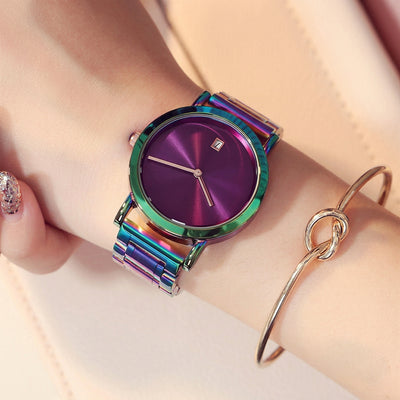 Luxury Stainless Steel Colorful Straps Purple Watches
