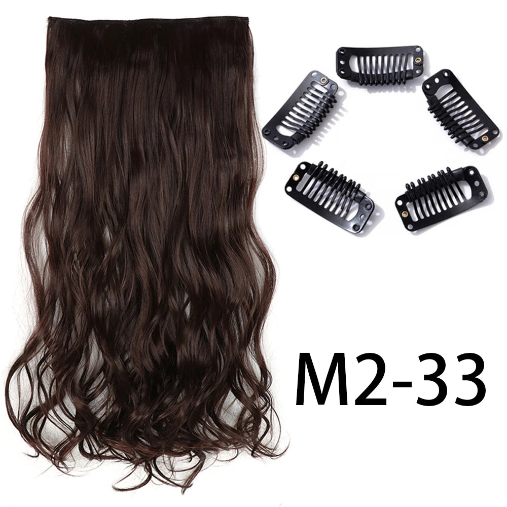 Synthetic Long Straight Clip In One Piece Hair Extension 5 Clips Fake Hair