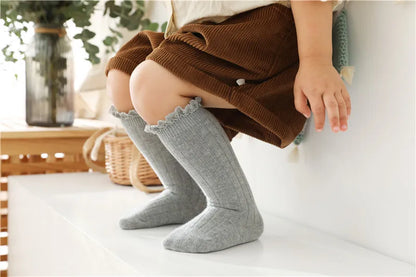 Ruffle Knee High Socks Baby Girls Toddlers Long Soft Cotton Sock 0-8Years