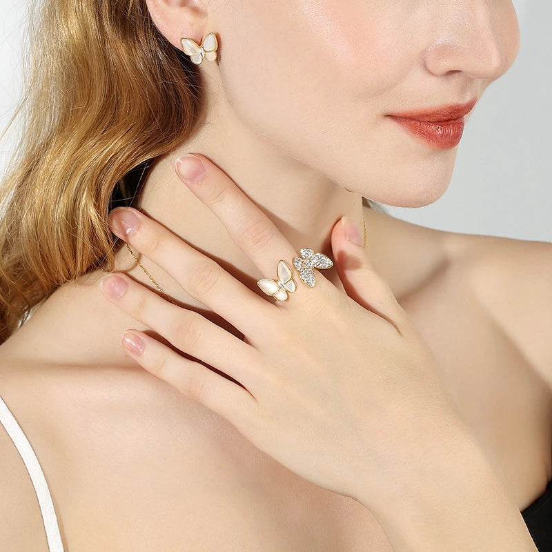 Natural Stone Butterfly Zircon Rings