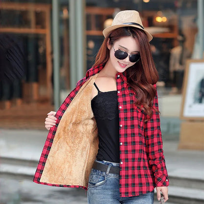 Winter Warm Velvet Thicke Plaid Shirt Style Coat Jacket