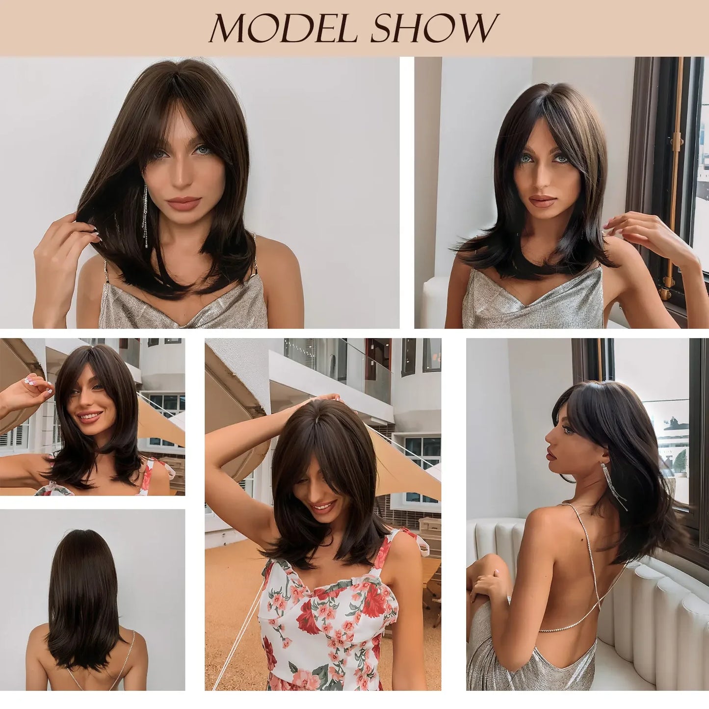 Dark Brown Black Synthetic Wigs