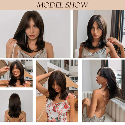 Dark Brown Black Synthetic Wigs