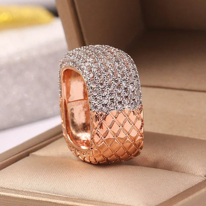 Luxury S925 Silver Rose Gold Filled Inlay White Zircon Ring