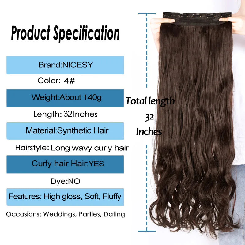 5 Clips Long Wavy Clip In Hair Extensions Synthetic Heat Resistant One Piece False Blonde