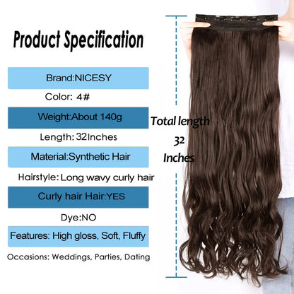 5 Clips Long Wavy Clip In Hair Extensions Synthetic Heat Resistant One Piece False Blonde