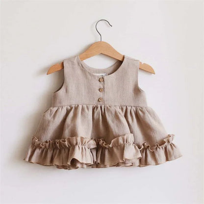 Cotton Linen Baby Girls Summer 3 Layers Cake Tutu Dress