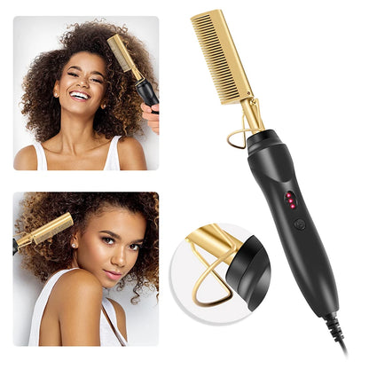 Electric Hot Heating Comb Hair Straightener Curler