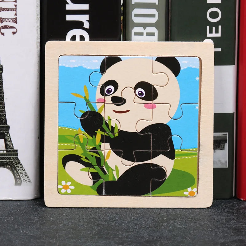 11X11CM Kids Wooden Puzzle Cartoon Animal Traffic Toys