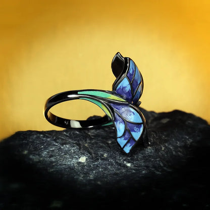 Unique Shape Blue Butterfly Enamel 925 Silver Elegant Handmade Ring