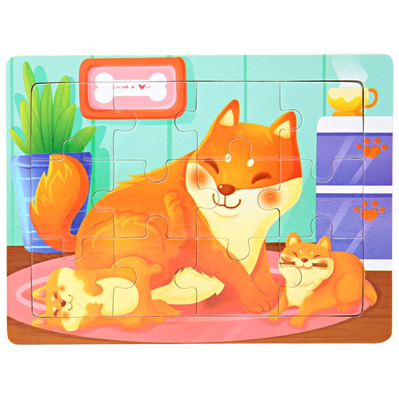 15*11cm 3D Puzzle Cartoon Animals Wood Puzzle Kids