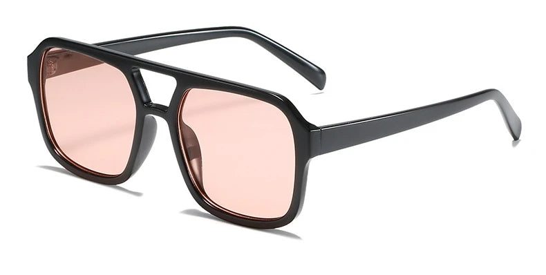 Retro Square Double Beam Yellow Oversized Sunglasses