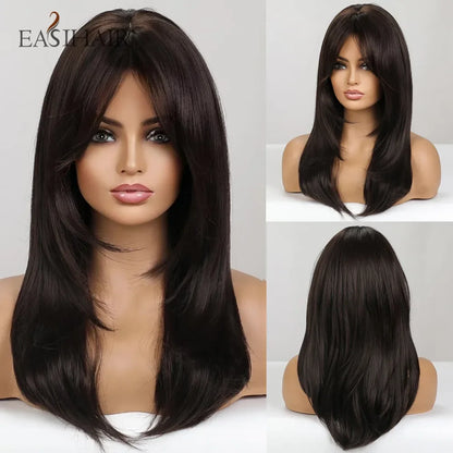 Dark Brown Black Synthetic Wigs