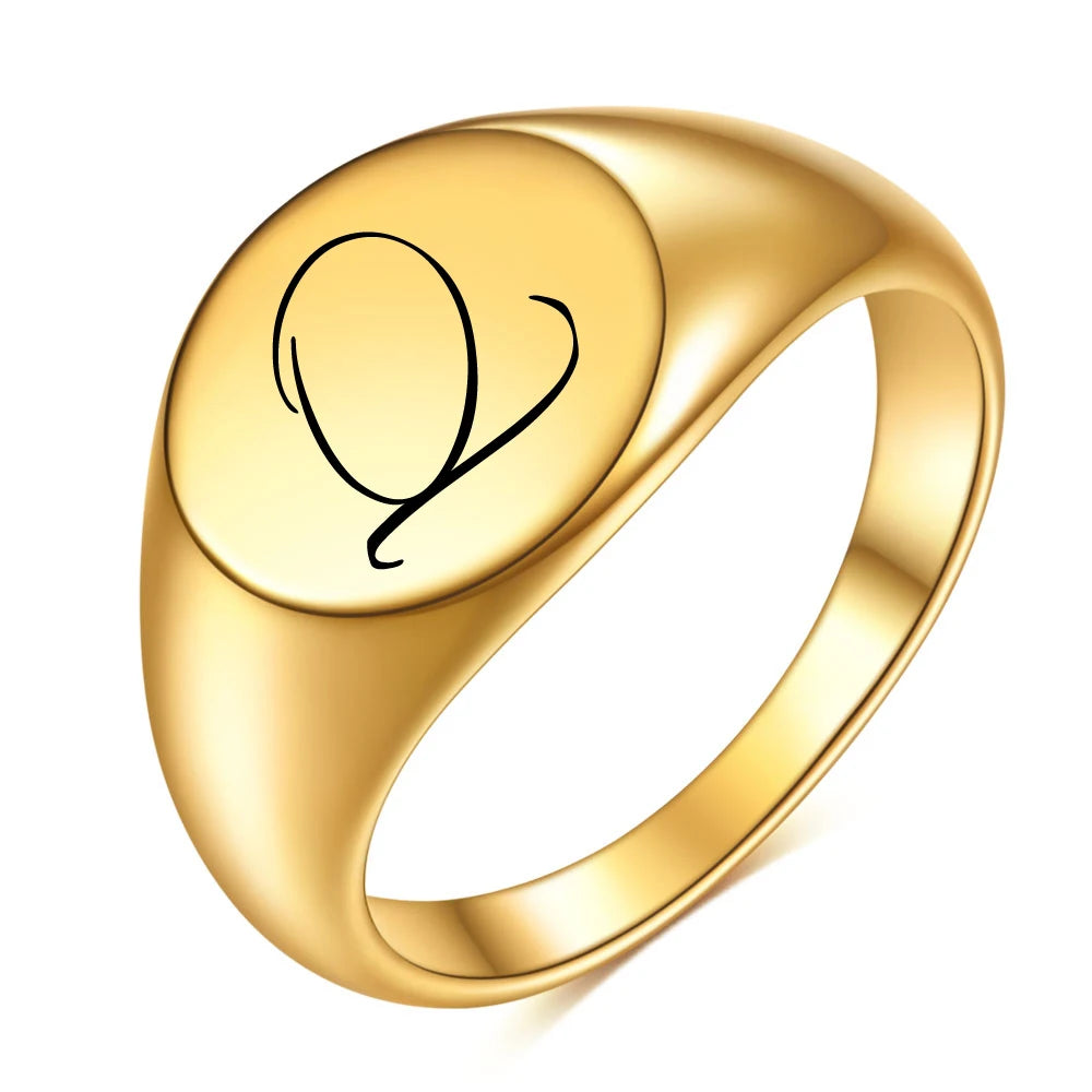 Initial Letter Stamp Signet Chunky Stainless Rings