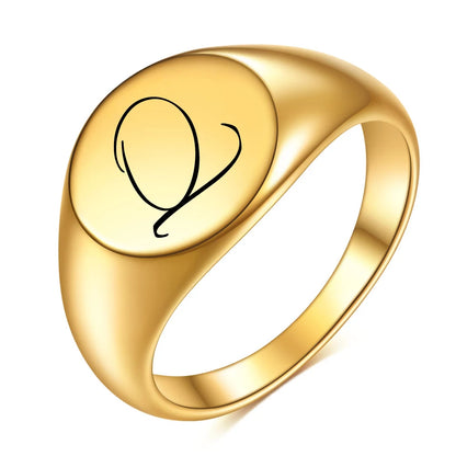 Initial Letter Stamp Signet Chunky Stainless Rings