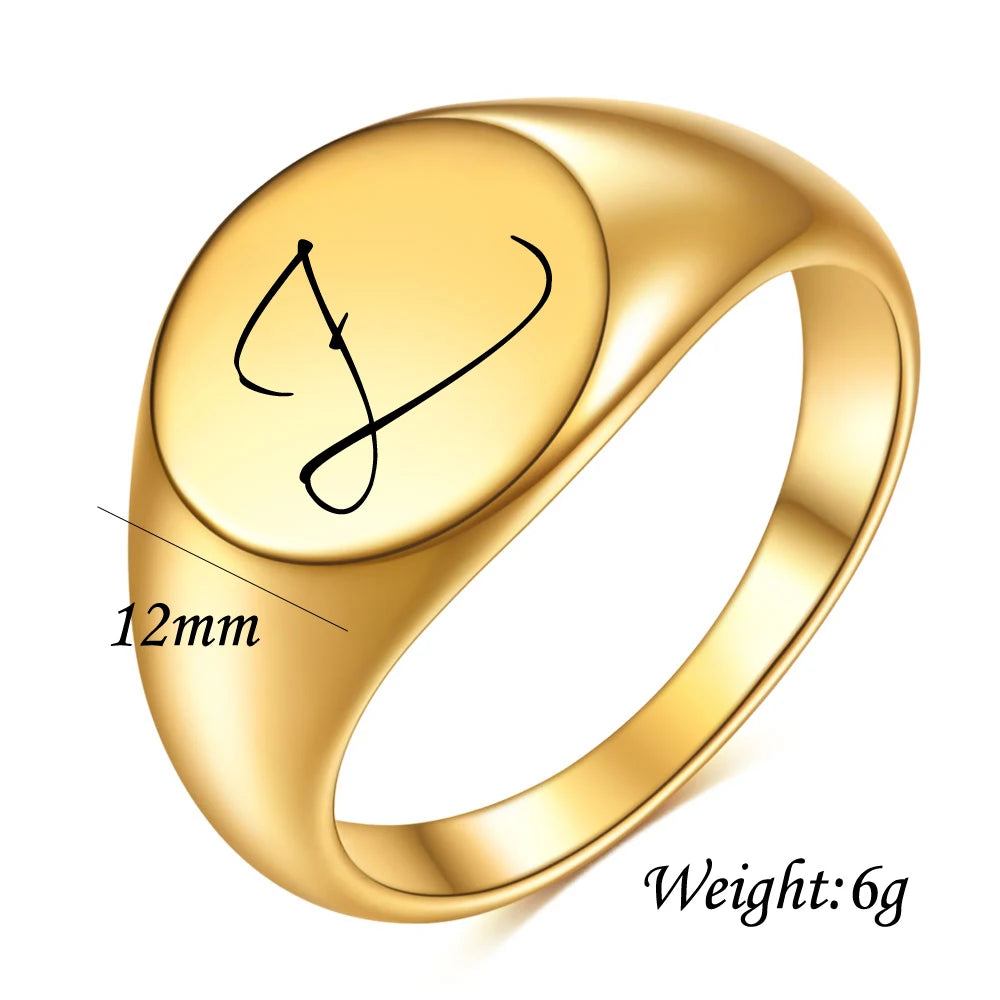Initial Letter Stamp Signet Chunky Stainless Rings