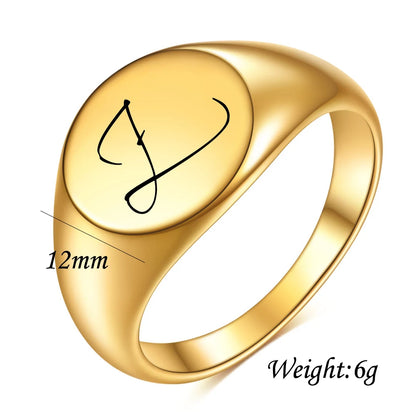 Initial Letter Stamp Signet Chunky Stainless Rings