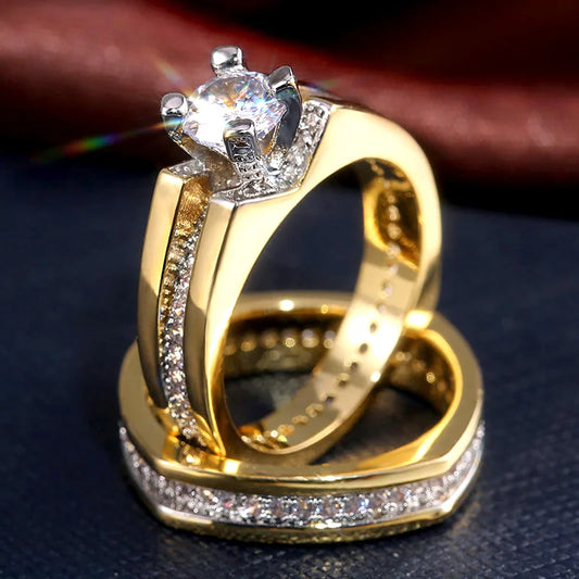 Huitan Round Zirconia Crystal Rings Set
