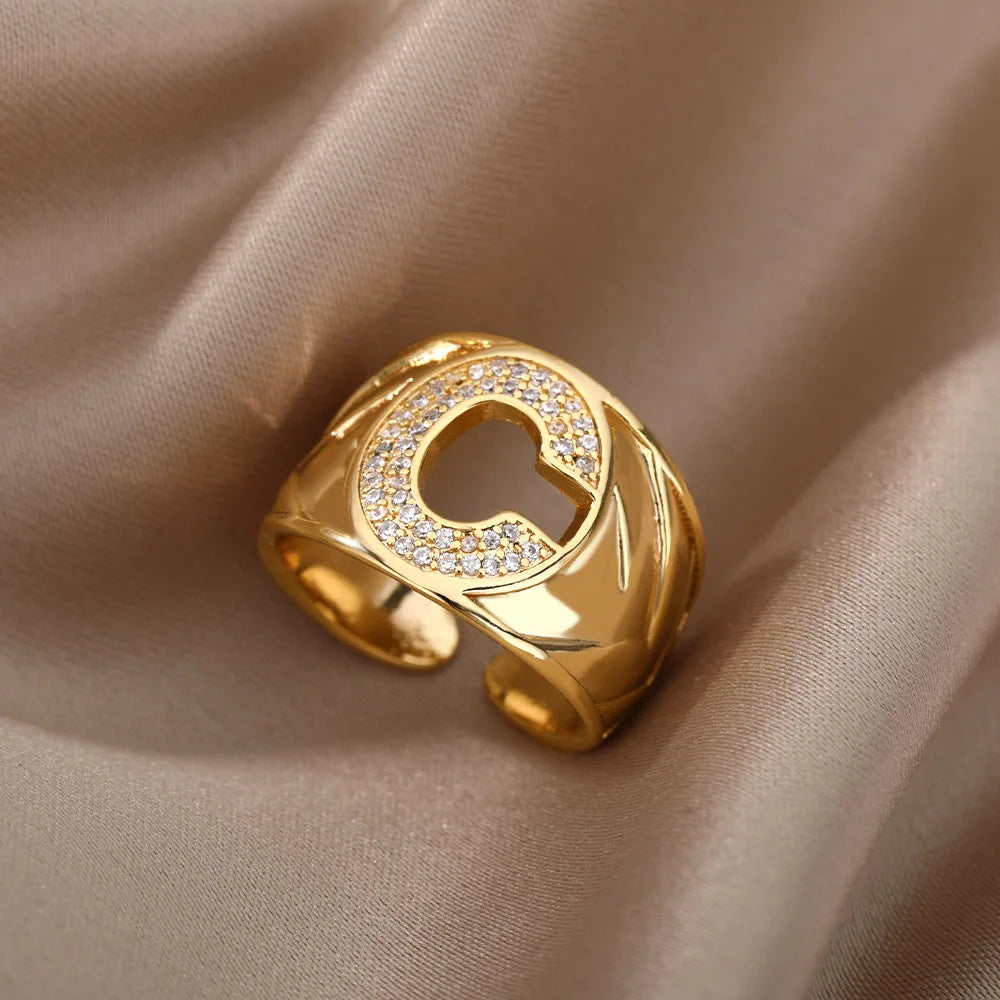 Chunky Wide Zircon Initial Letter Rings