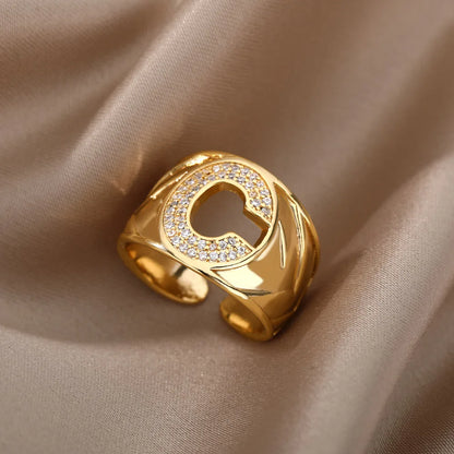 Chunky Wide Zircon Initial Letter Rings