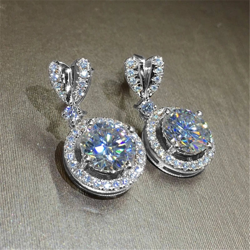 Huitan Heart Stud with Big Round CZ Drop Earrings