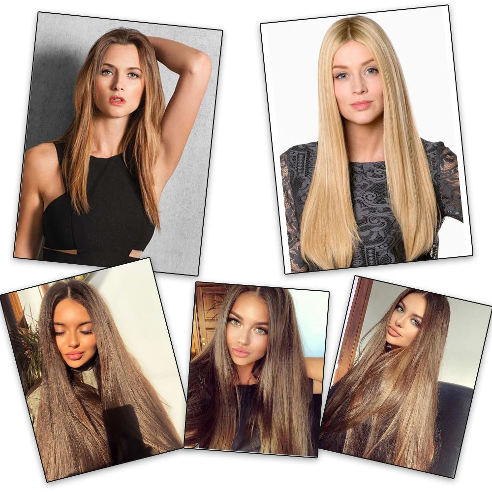 Synthetic Long Straight Clip In One Piece Hair Extension 5 Clips Fake Hair