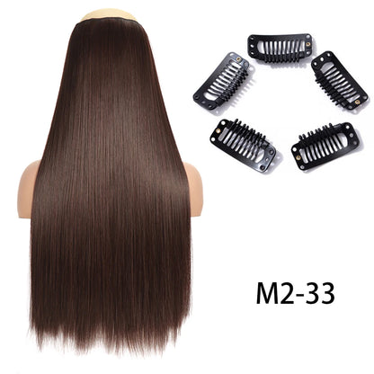 Synthetic Long Straight Clip In One Piece Hair Extension 5 Clips Fake Hair