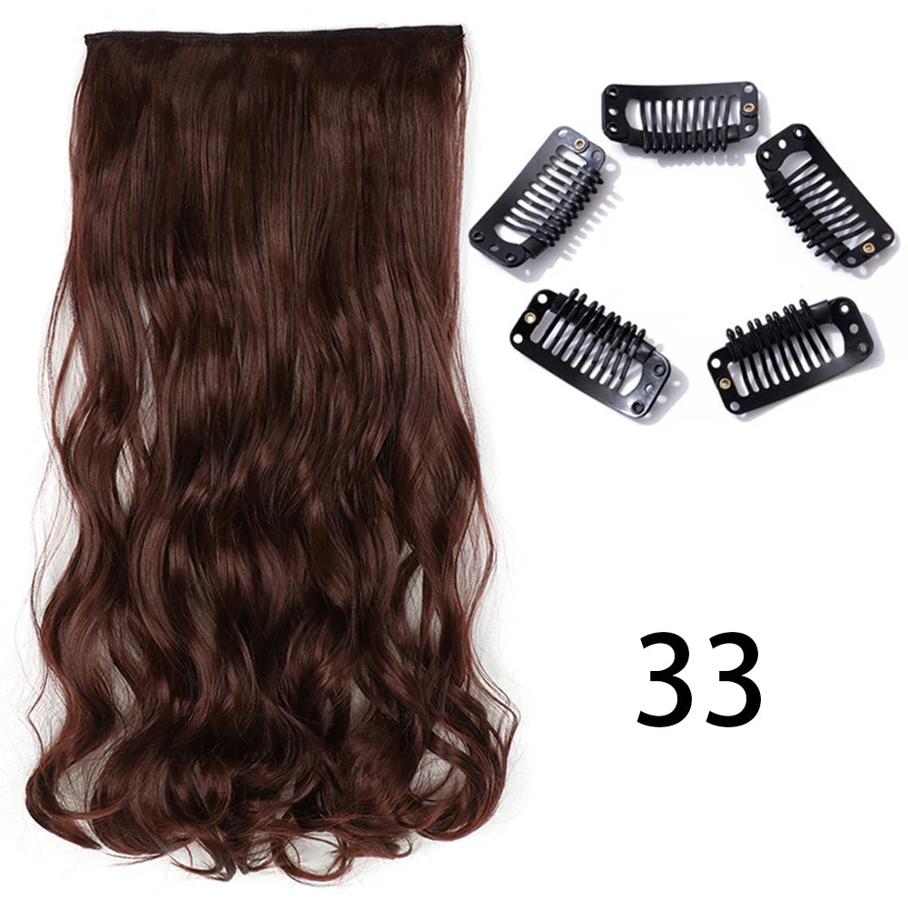 Synthetic Long Straight Clip In One Piece Hair Extension 5 Clips Fake Hair