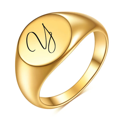 Initial Letter Stamp Signet Chunky Stainless Rings