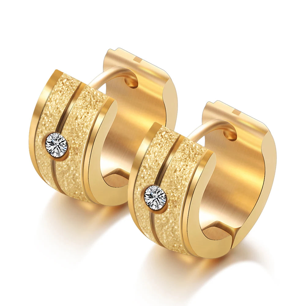 Stainless Steel Zircon Crystal hoop Earrings