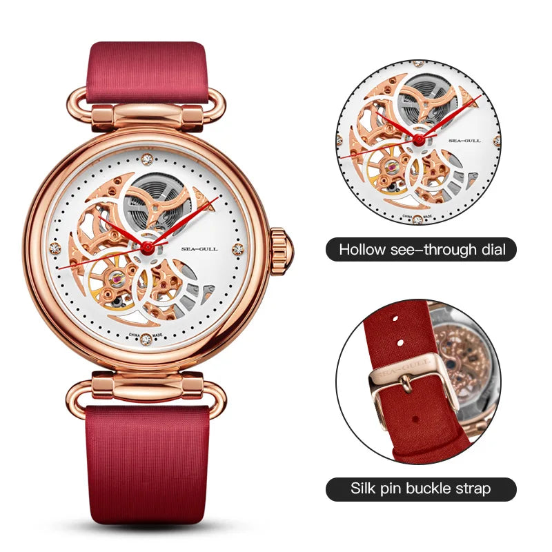 Leather Strap Waterproof Skeleton Automatic Mechanical Watch Necklace Set 6002L Series