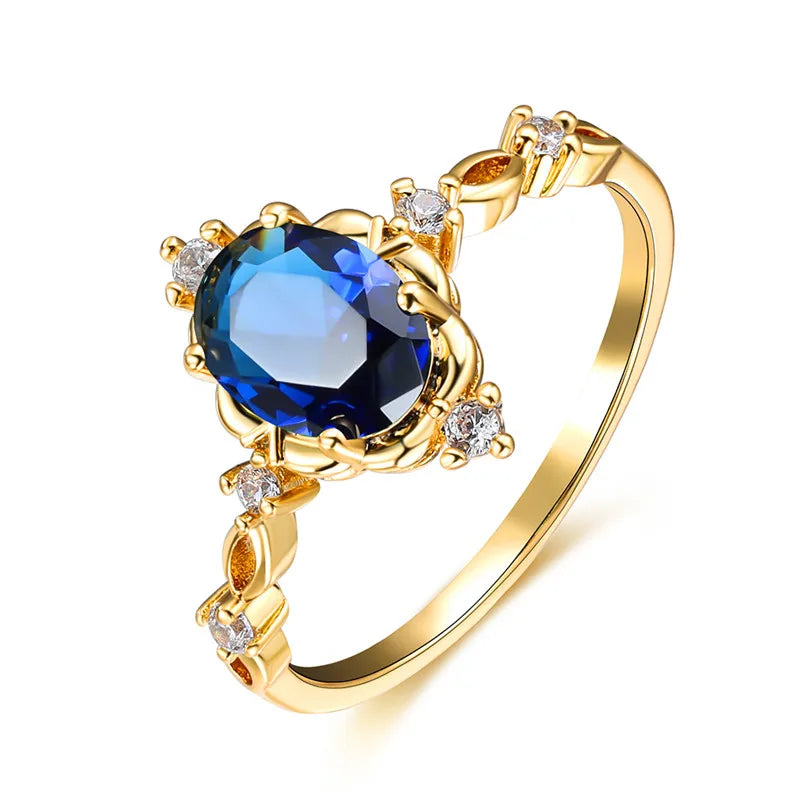 Charm Gold Silver White Opal Oval Stone Crystal Rings