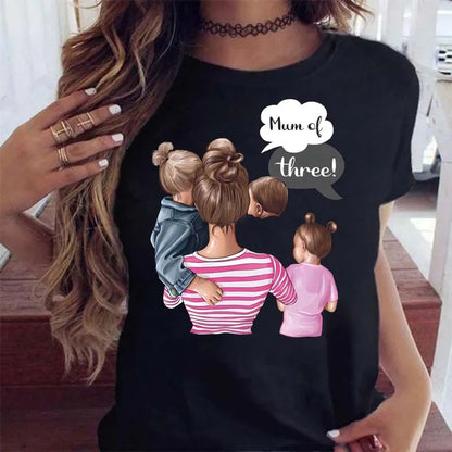 Cartoon Mom Mother Boy Girl Print Mother Lady T-shirts