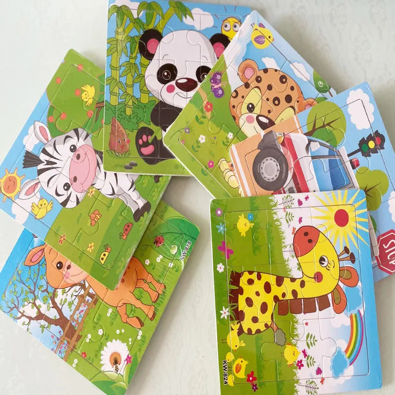 12/9 PCS Puzzles Wooden Kids Baby Wood Cartoon Toys