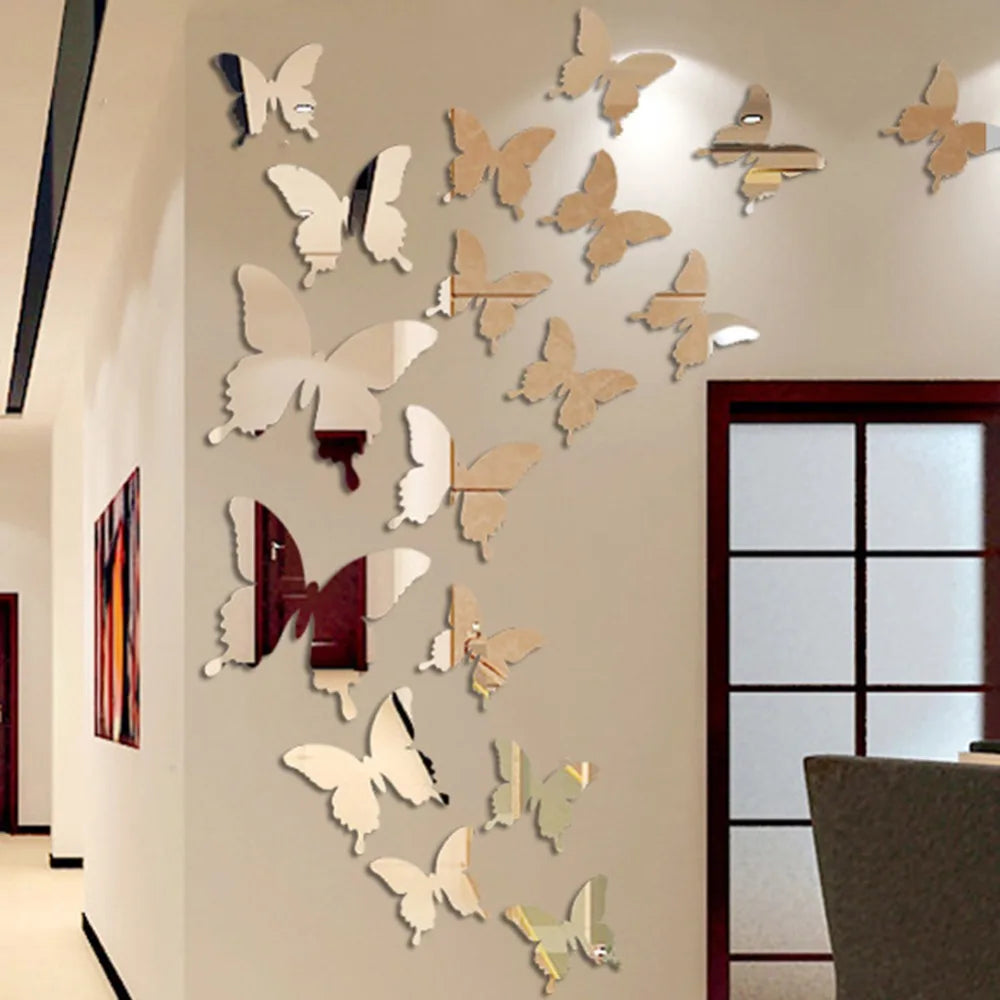 12pcs 3D Butterfly Mirror Wall Crystal Sticker